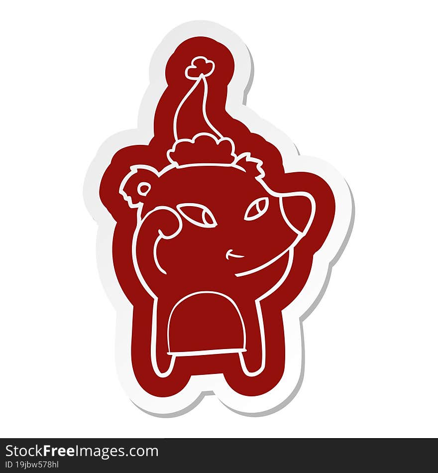 cute cartoon  sticker of a bear wearing santa hat