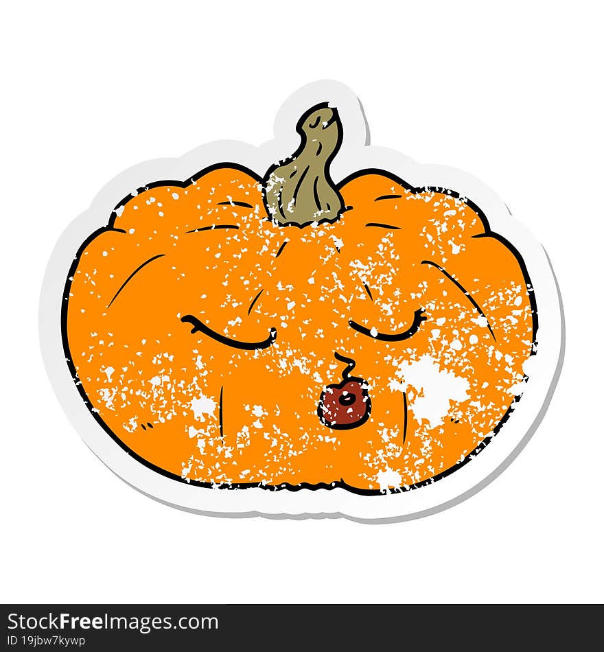 distressed sticker of a cartoon pumpkin