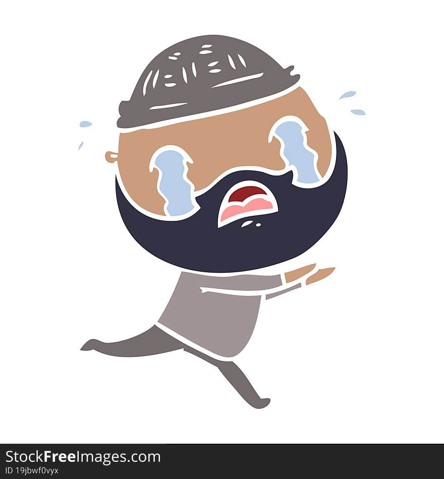 Flat Color Style Cartoon Bearded Man Crying