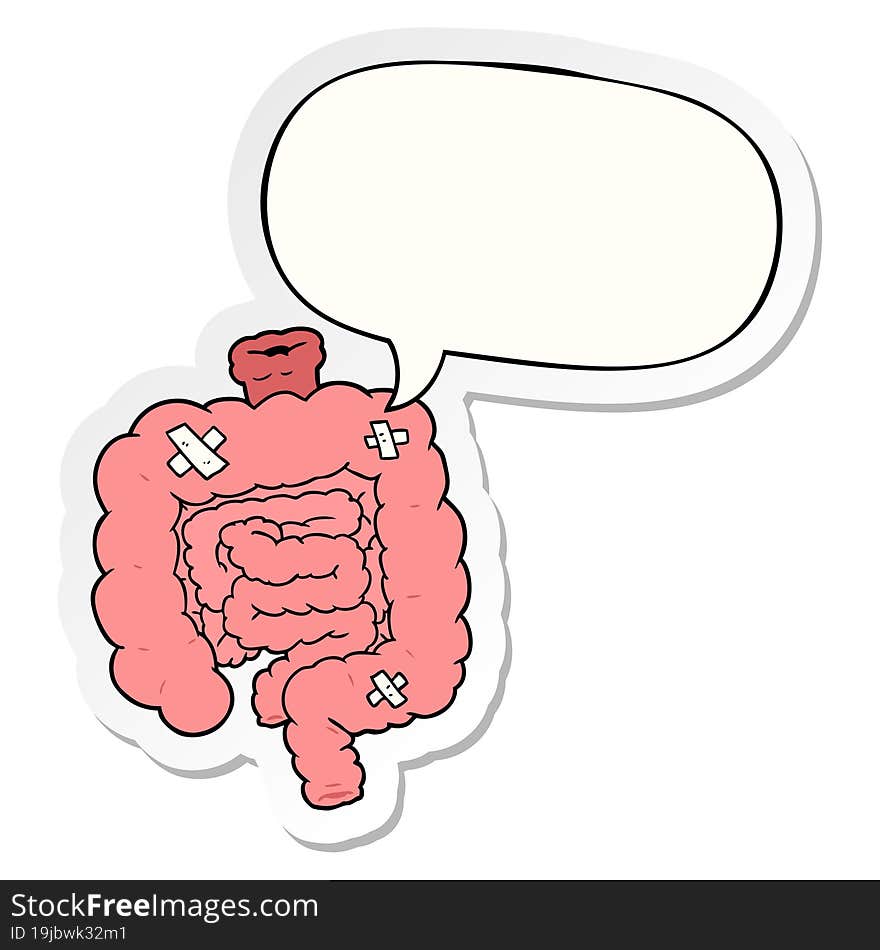 cartoon repaired intestines and speech bubble sticker