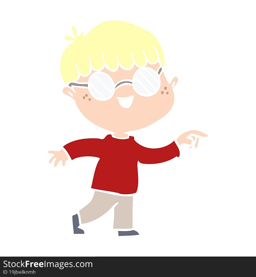 Flat Color Style Cartoon Boy Wearing Spectacles