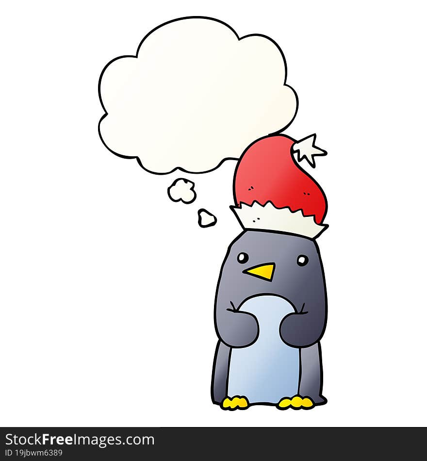 cute christmas penguin and thought bubble in smooth gradient style