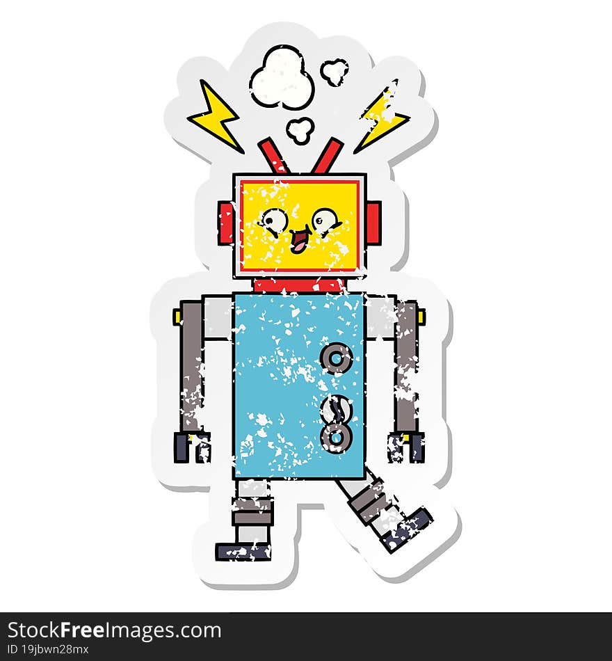 distressed sticker of a cute cartoon robot