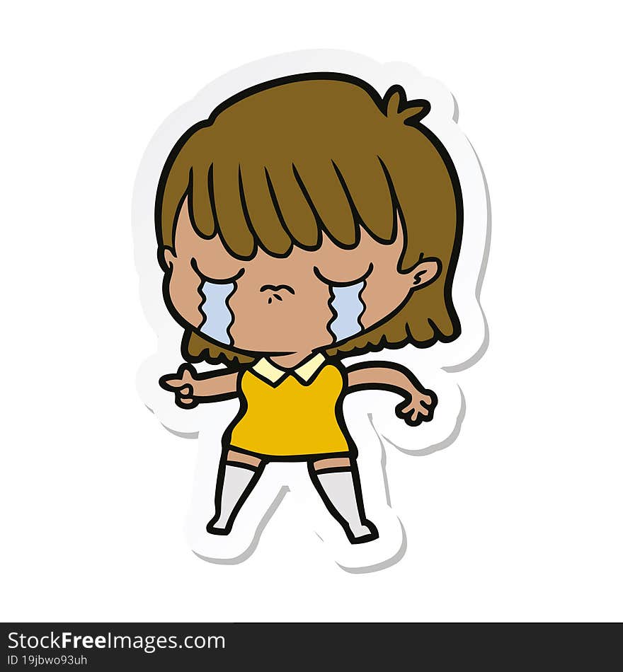 sticker of a cartoon woman crying