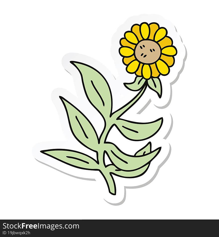 Sticker Of A Quirky Hand Drawn Cartoon Flower