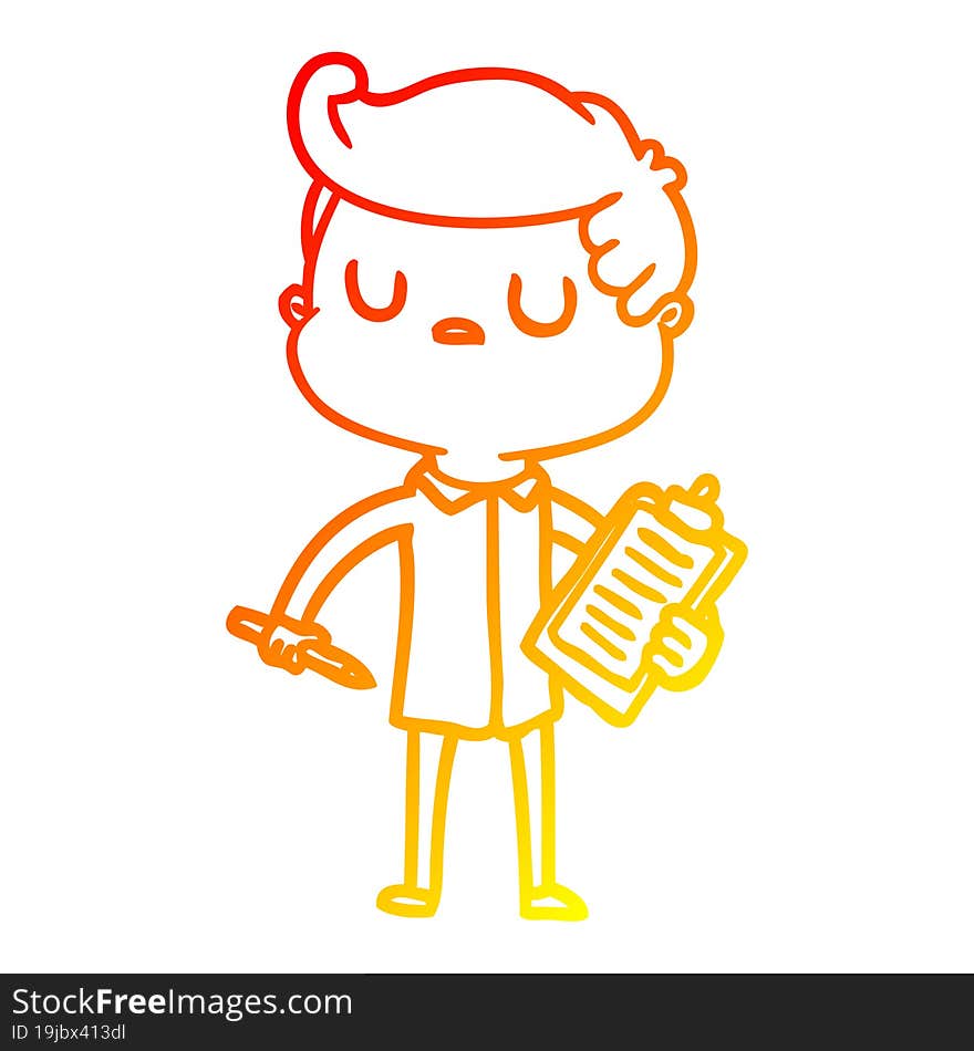 warm gradient line drawing of a cartoon aloof man