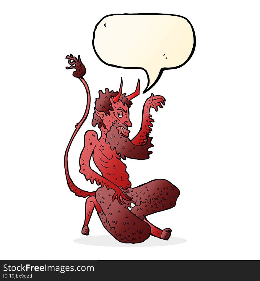 cartoon traditional devil with speech bubble