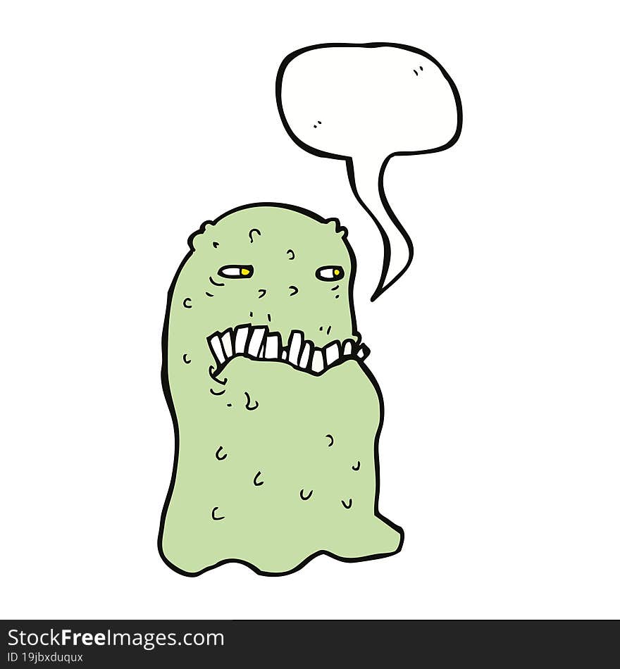 cartoon gross ghost with speech bubble