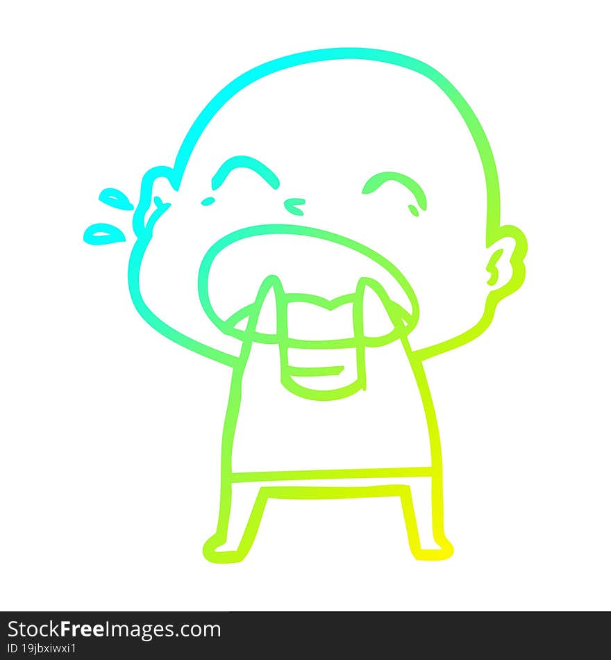 cold gradient line drawing of a cartoon shouting bald man