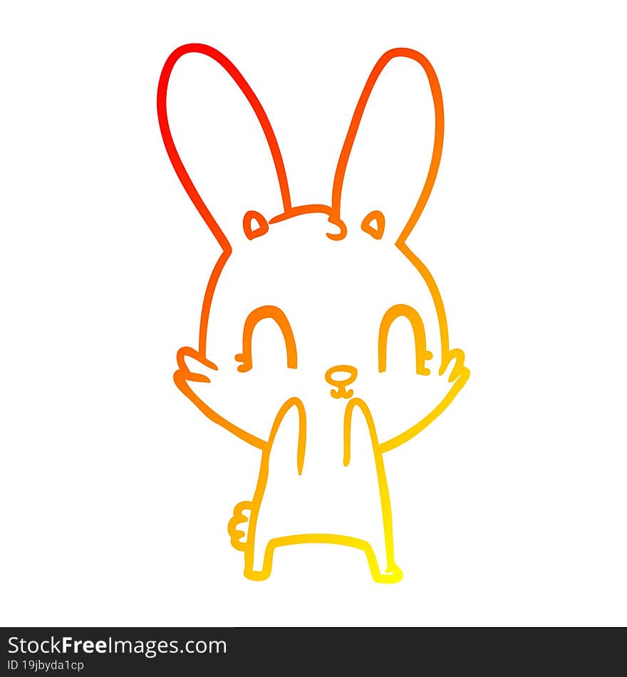 warm gradient line drawing of a cute cartoon rabbit