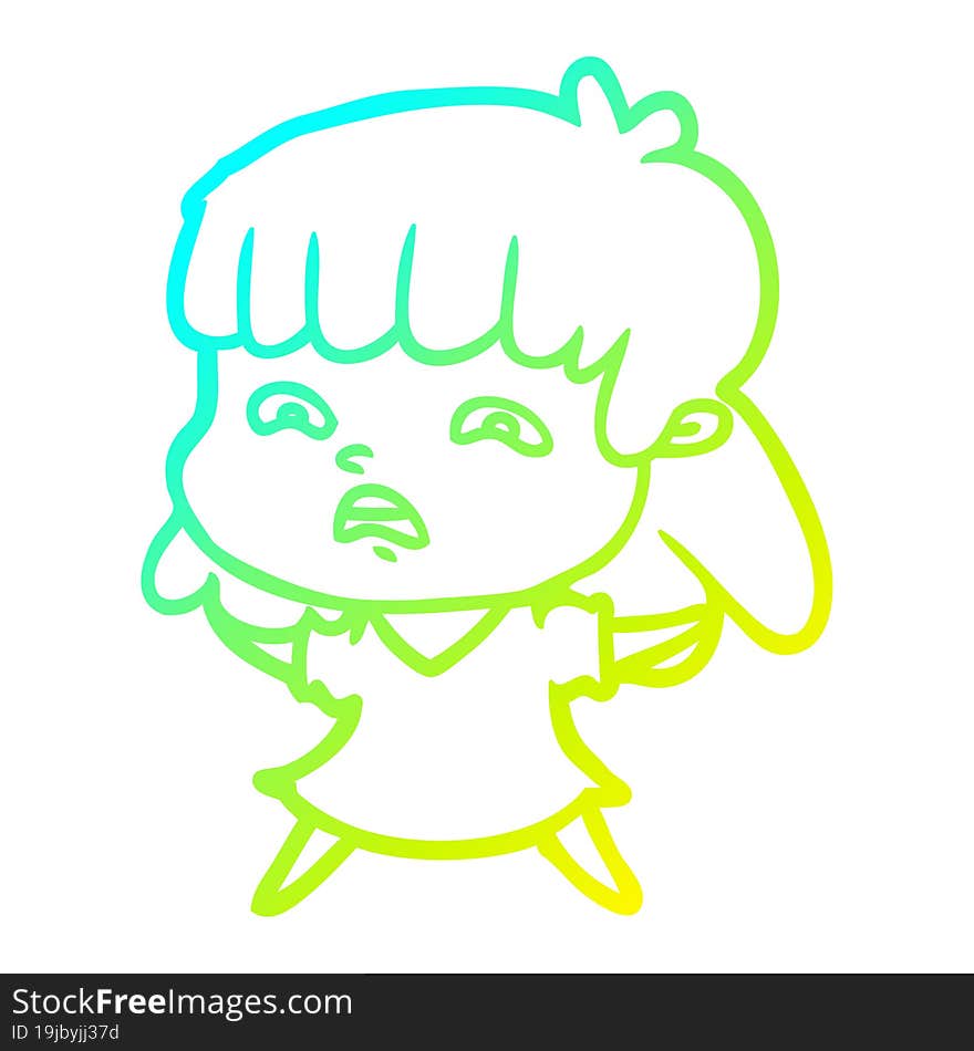 Cold Gradient Line Drawing Cartoon Worried Woman