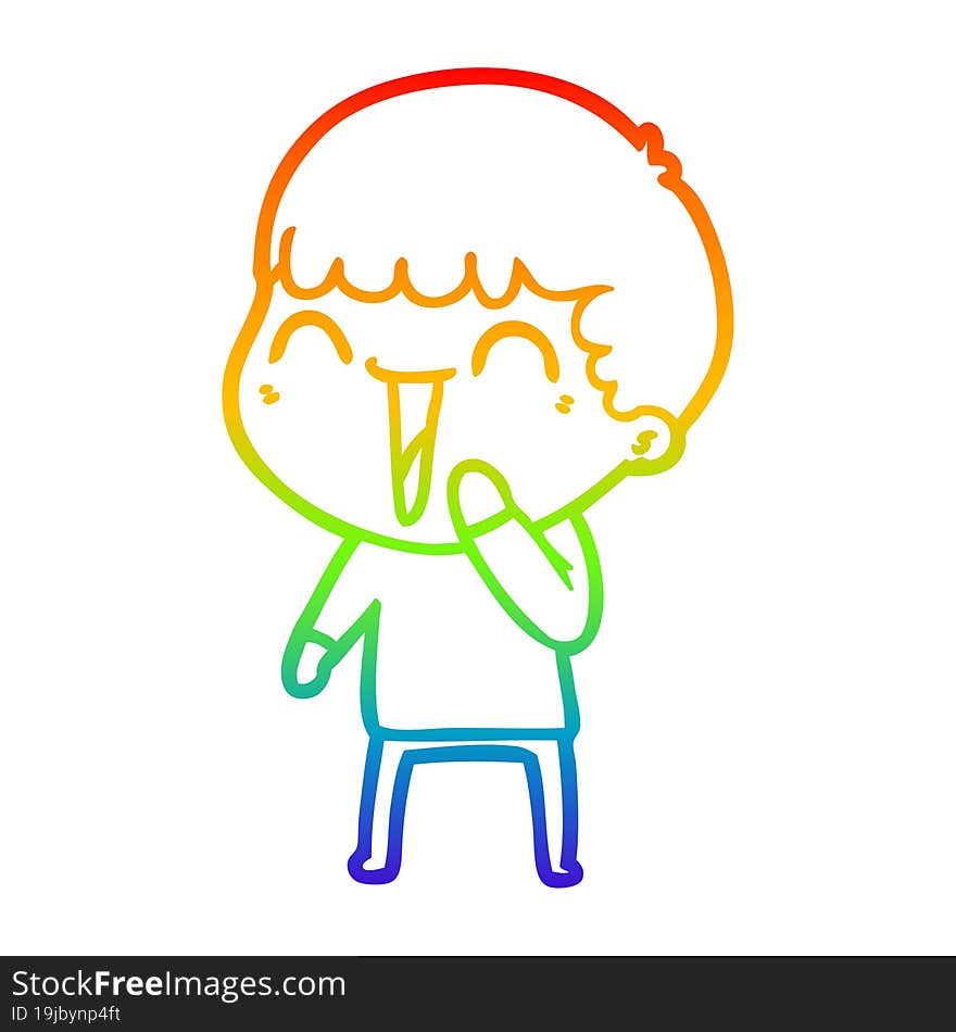 rainbow gradient line drawing of a cartoon happy man