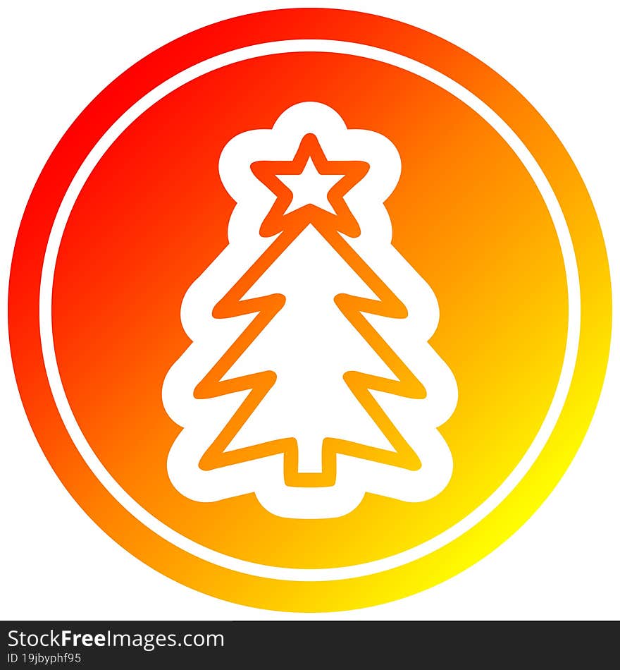 christmas tree circular icon with warm gradient finish. christmas tree circular icon with warm gradient finish