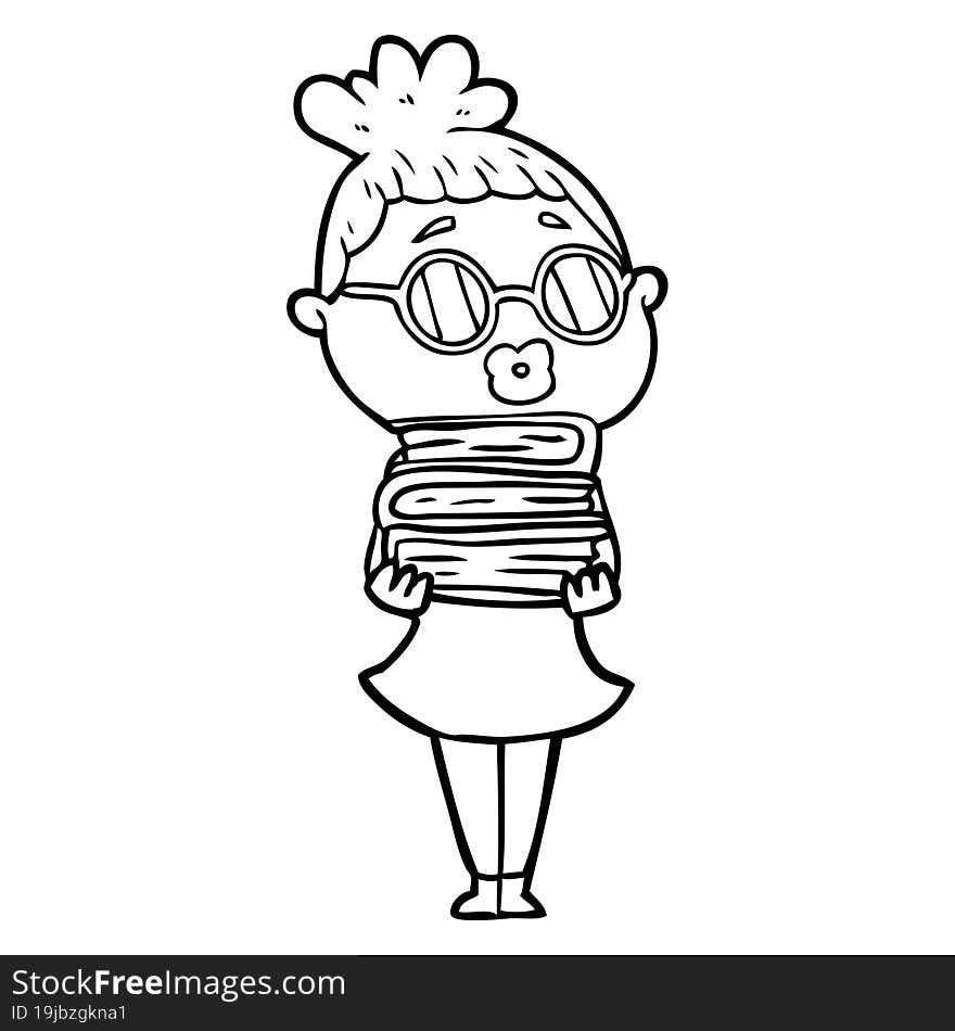 cartoon librarian woman wearing spectacles. cartoon librarian woman wearing spectacles