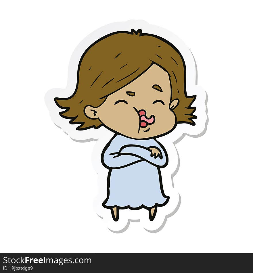 sticker of a cartoon girl pulling face