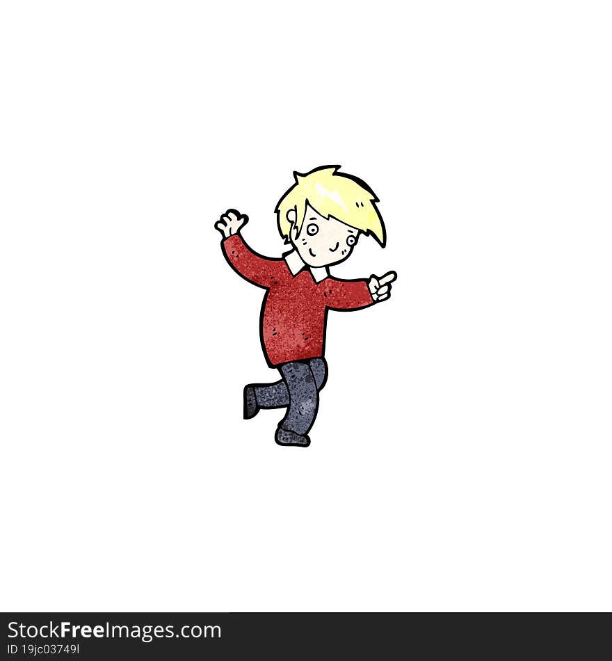 cartoon happy blond boy pointing the way