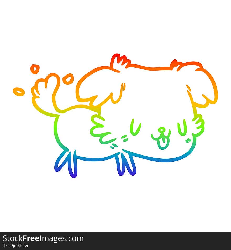 rainbow gradient line drawing of a cute dog wagging tail