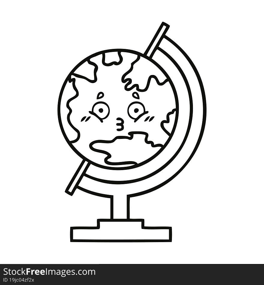 Line Drawing Cartoon Globe Of The World