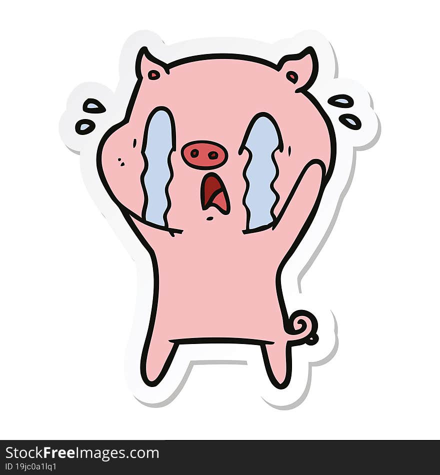 sticker of a crying pig cartoon