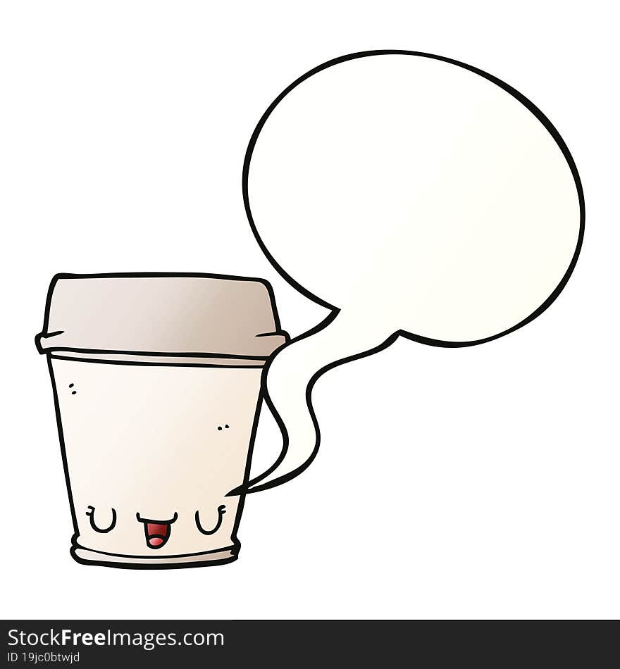 cartoon coffee cup and speech bubble in smooth gradient style