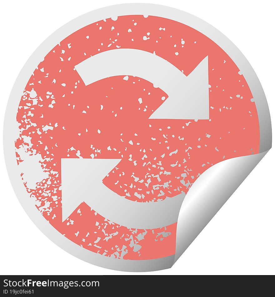 distressed circular peeling sticker symbol recycling arrows