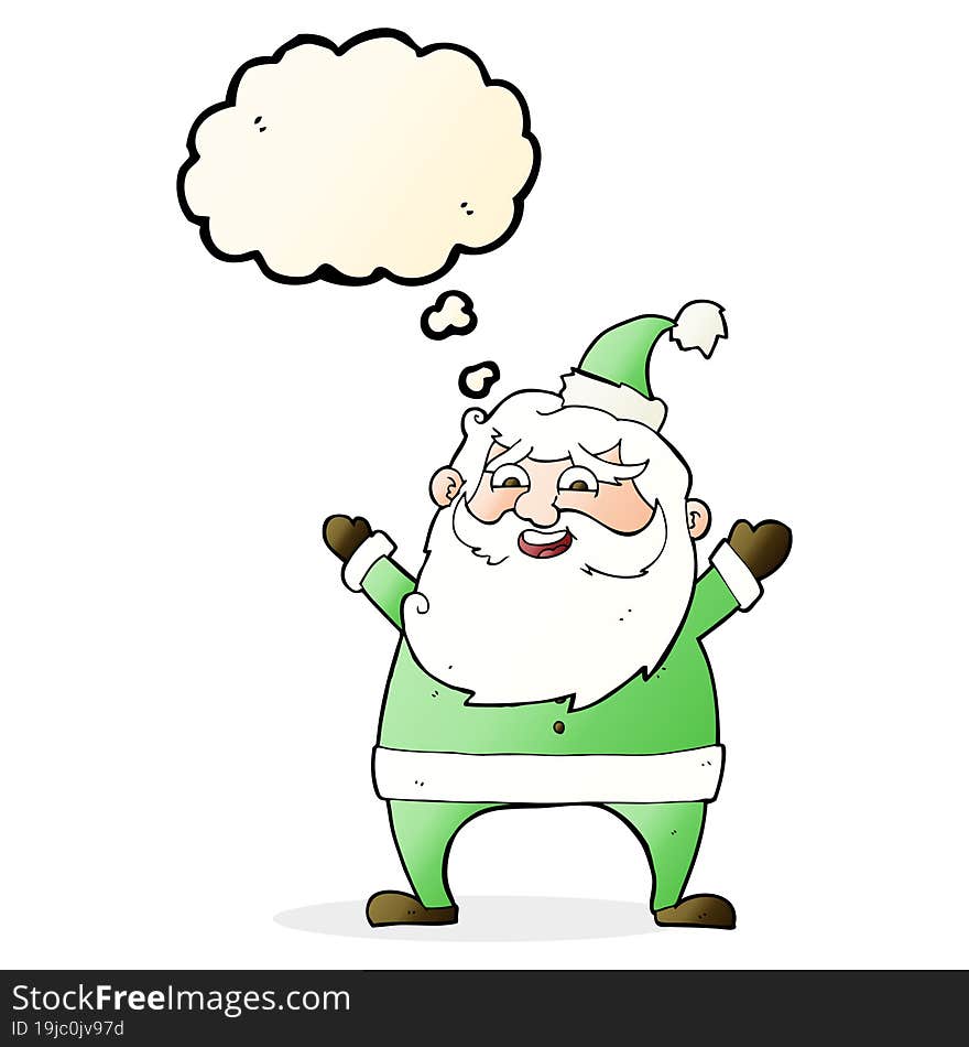 jolly santa cartoon with thought bubble