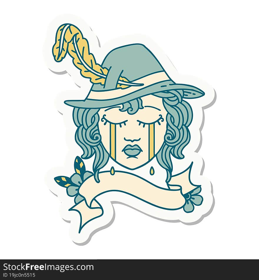 sticker of a human bard character face. sticker of a human bard character face