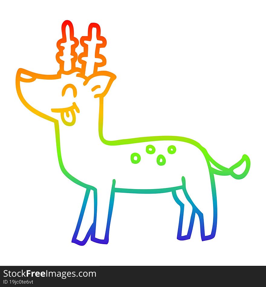 rainbow gradient line drawing of a cartoon happy deer