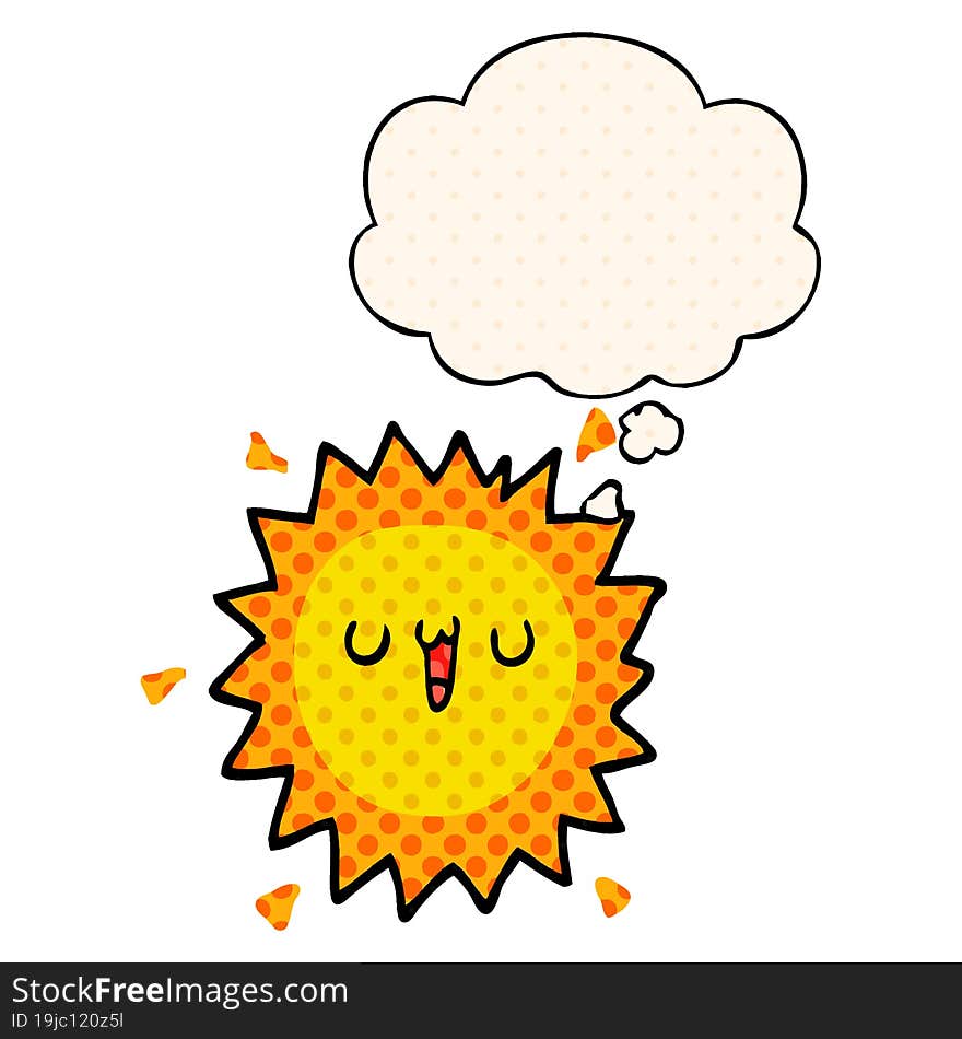 cartoon sun with thought bubble in comic book style