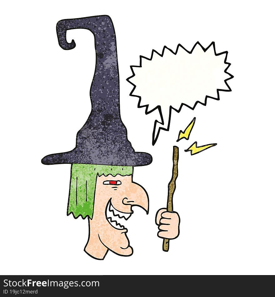 Speech Bubble Textured Cartoon Laughing Witch