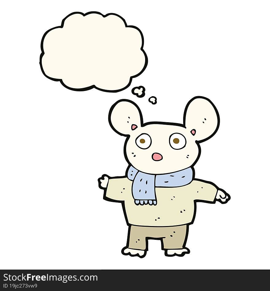 cartoon mouse in clothes with thought bubble