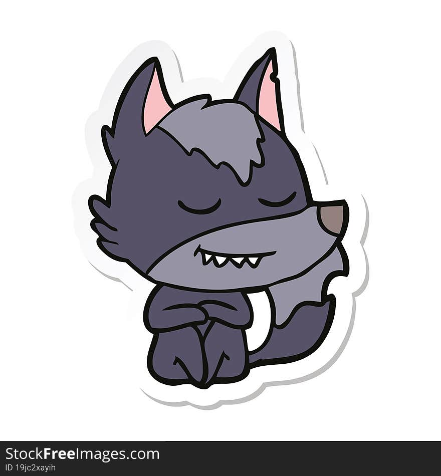 Sticker Of A Friendly Cartoon Wolf Sitting