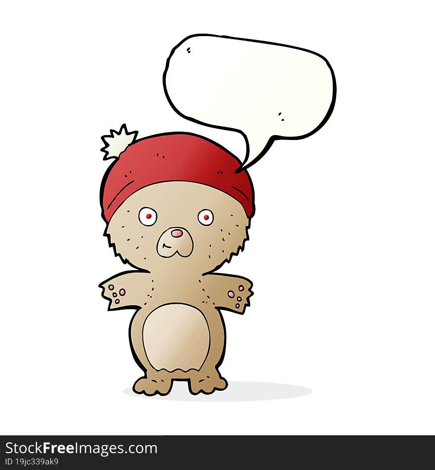 cartoon cute teddy bear in hat with speech bubble