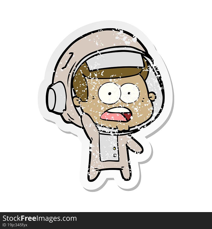 Distressed Sticker Of A Cartoon Surprised Astronaut