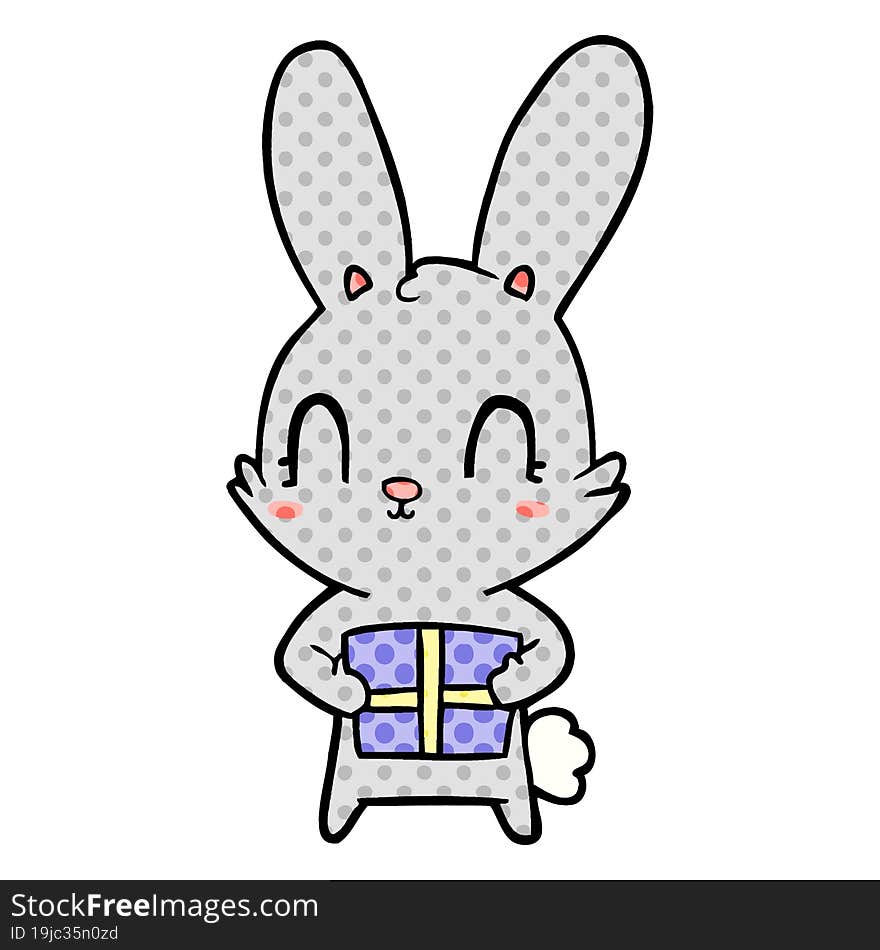 cute cartoon rabbit with present. cute cartoon rabbit with present