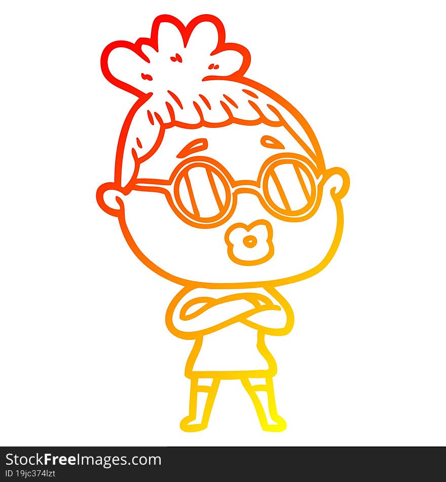 warm gradient line drawing cartoon woman wearing spectacles