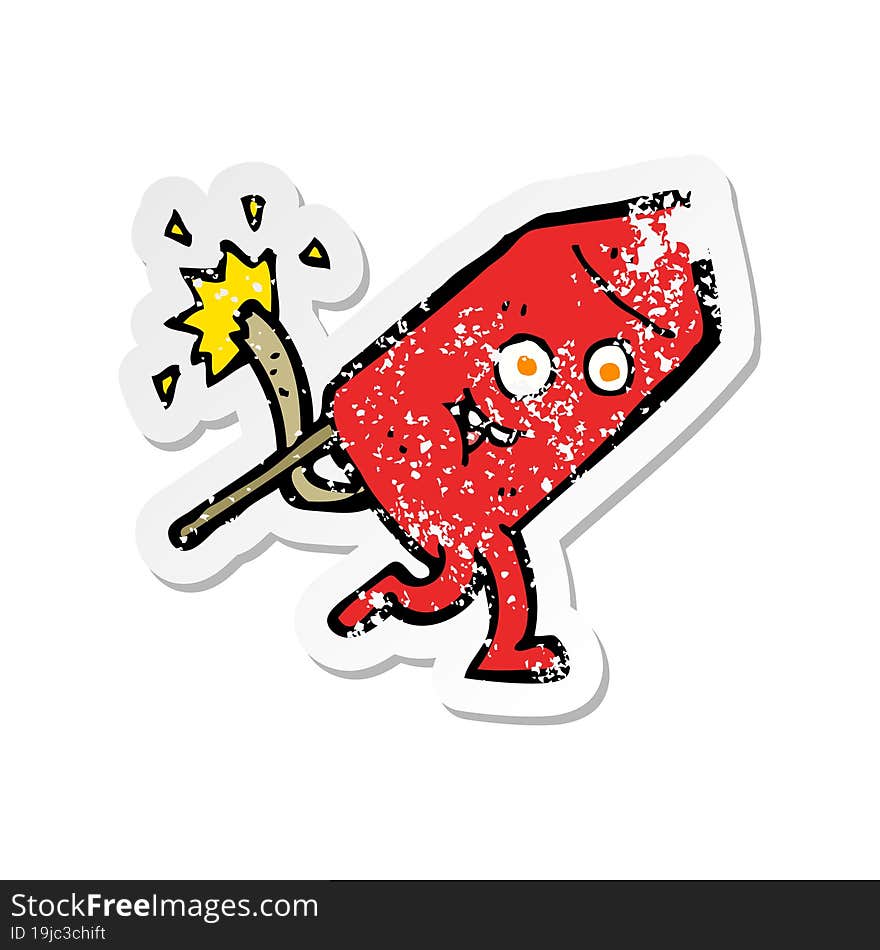 Retro Distressed Sticker Of A Cartoon Funny Firework Character