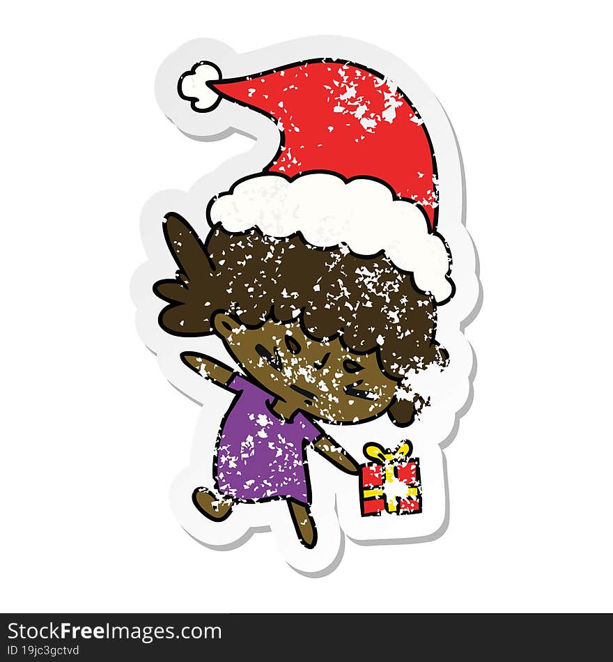 christmas distressed sticker cartoon of kawaii girl