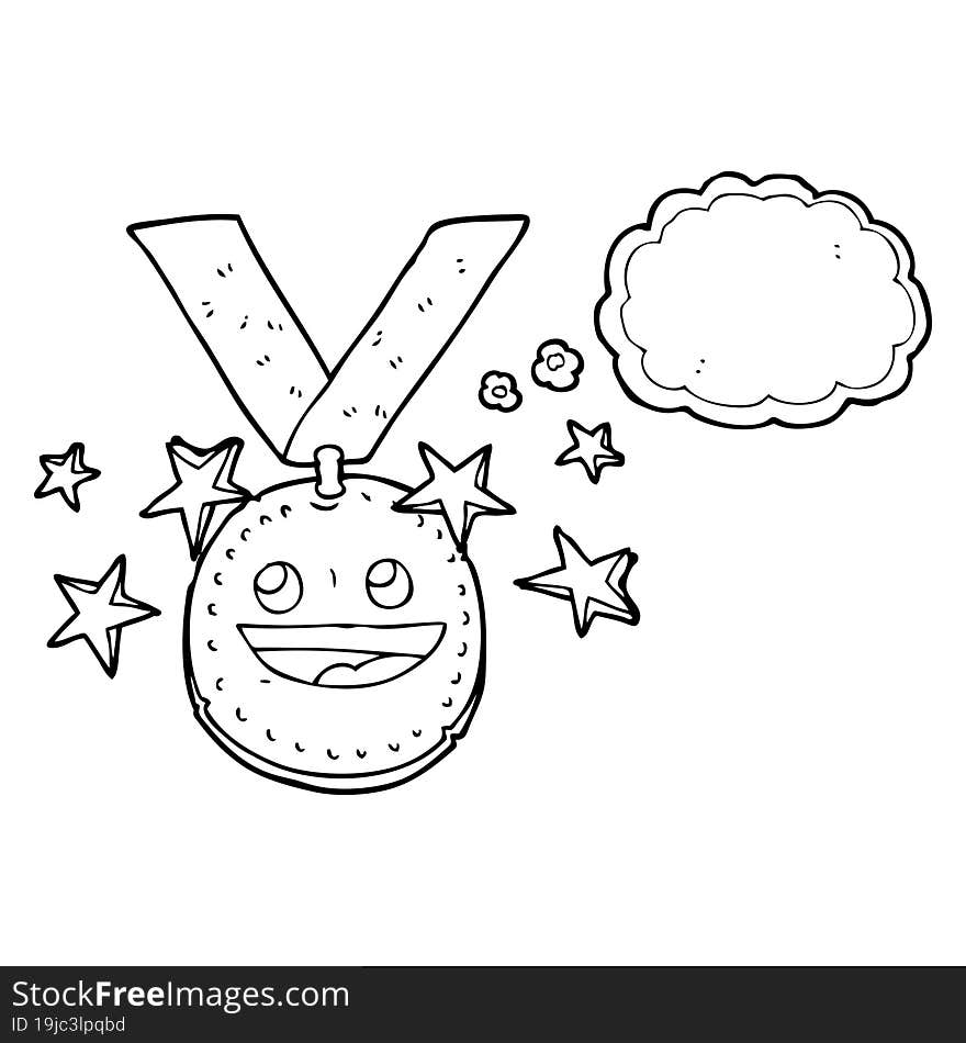 freehand drawn thought bubble cartoon happy sports medal