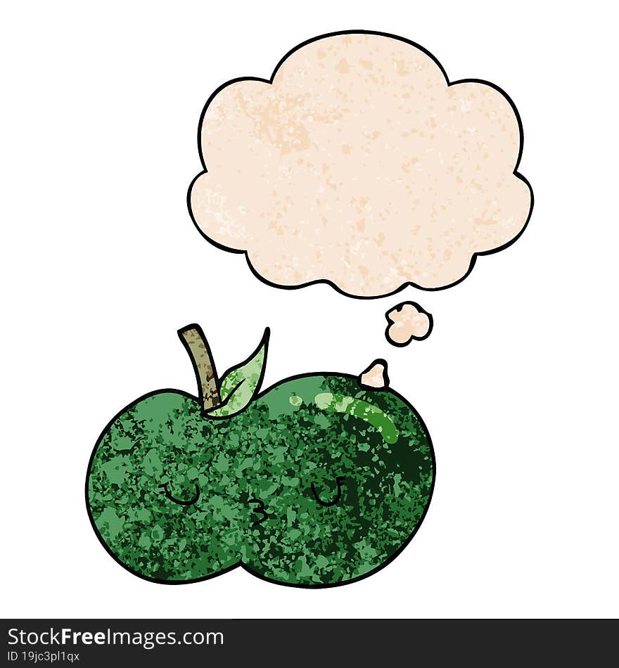 cartoon cute apple and thought bubble in grunge texture pattern style