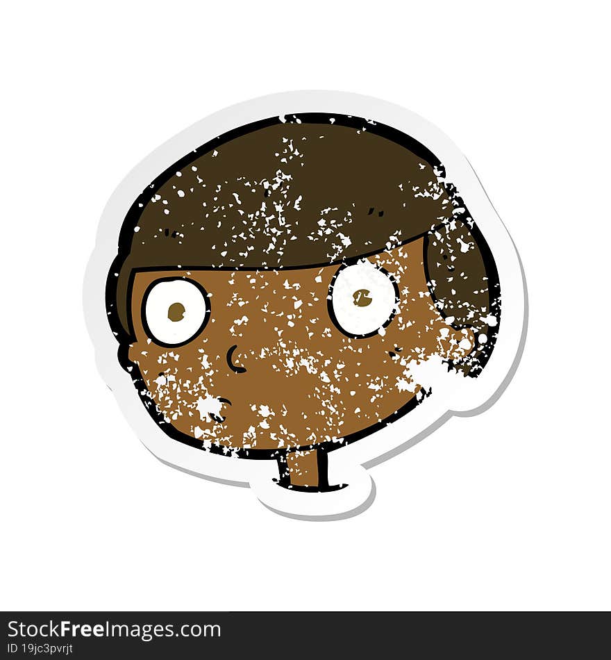 retro distressed sticker of a cartoon boy staring