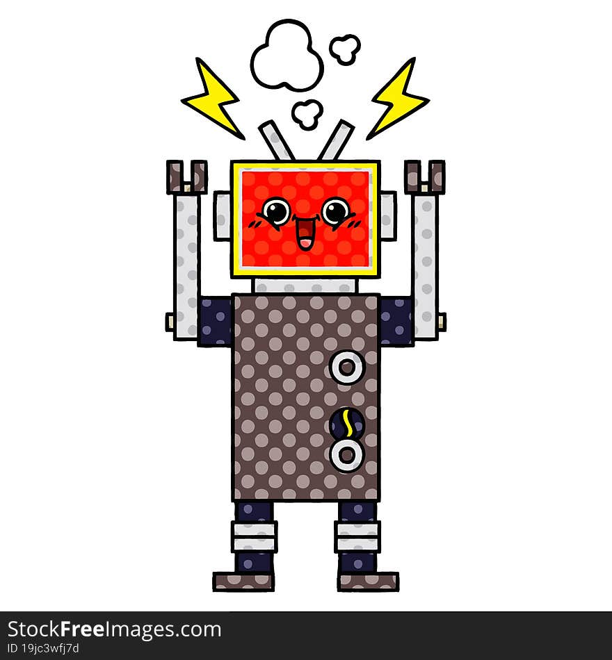 comic book style cartoon of a happy robot