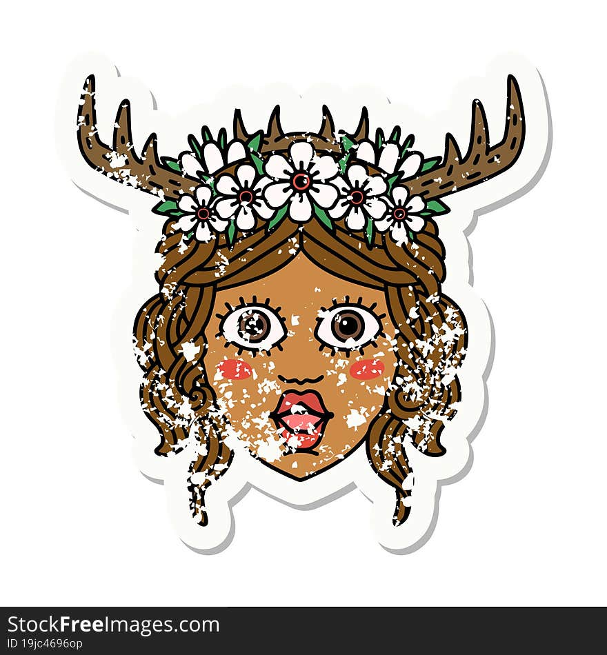 Retro Tattoo Style human druid character face. Retro Tattoo Style human druid character face