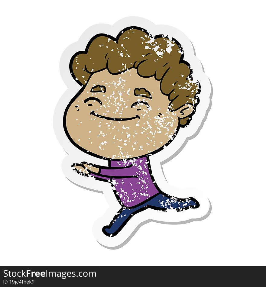 distressed sticker of a cartoon friendly man