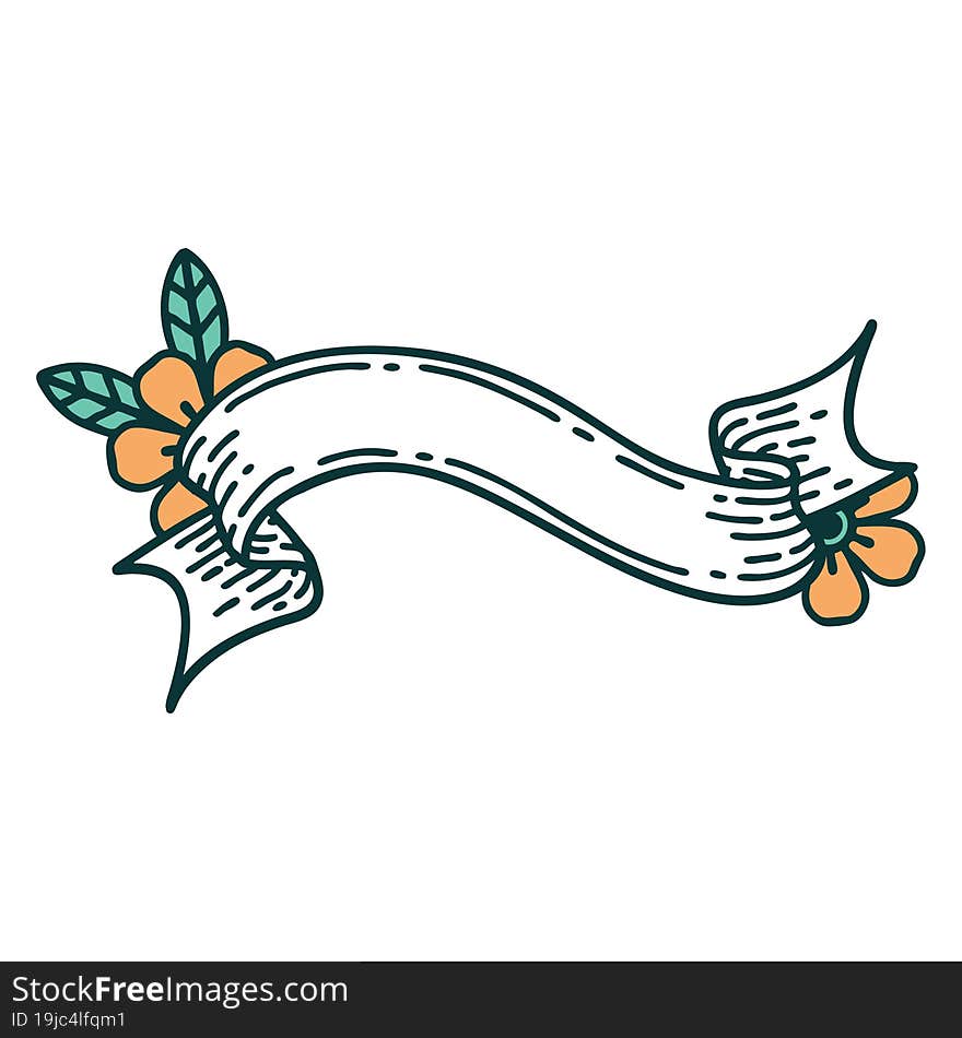 iconic tattoo style image of a banner and flowers. iconic tattoo style image of a banner and flowers