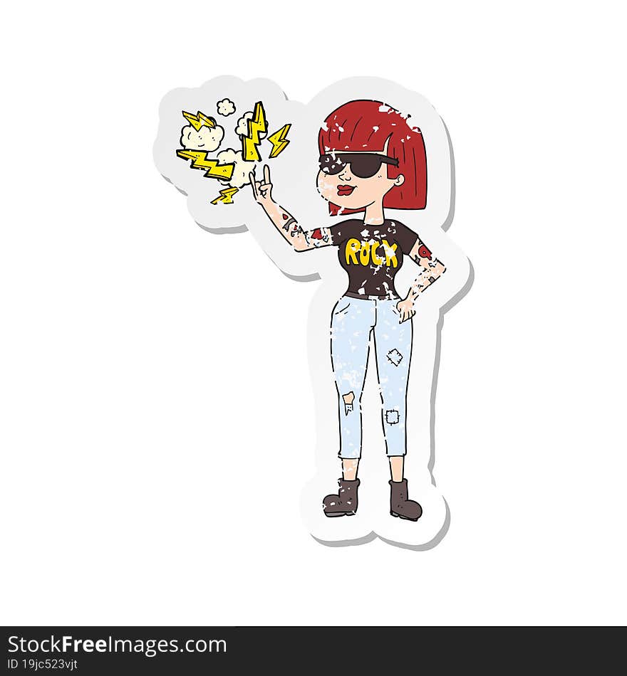 Retro Distressed Sticker Of A Cartoon Rock Woman