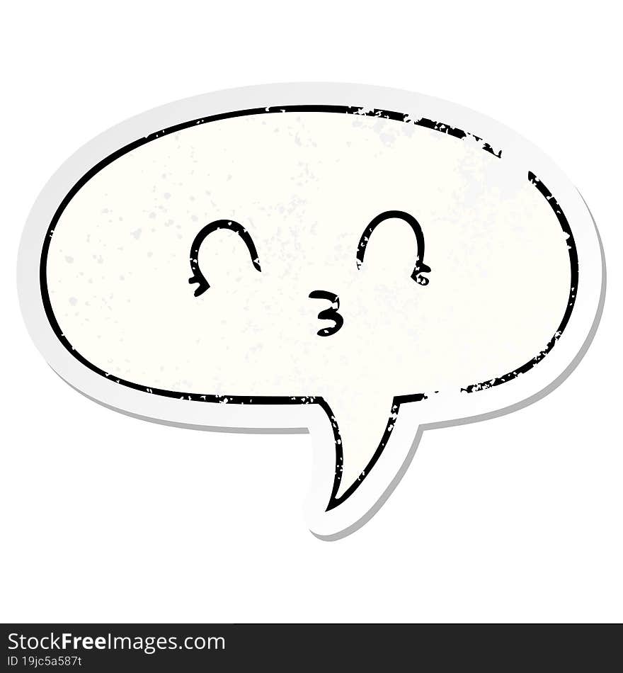 happy cartoon face and speech bubble distressed sticker