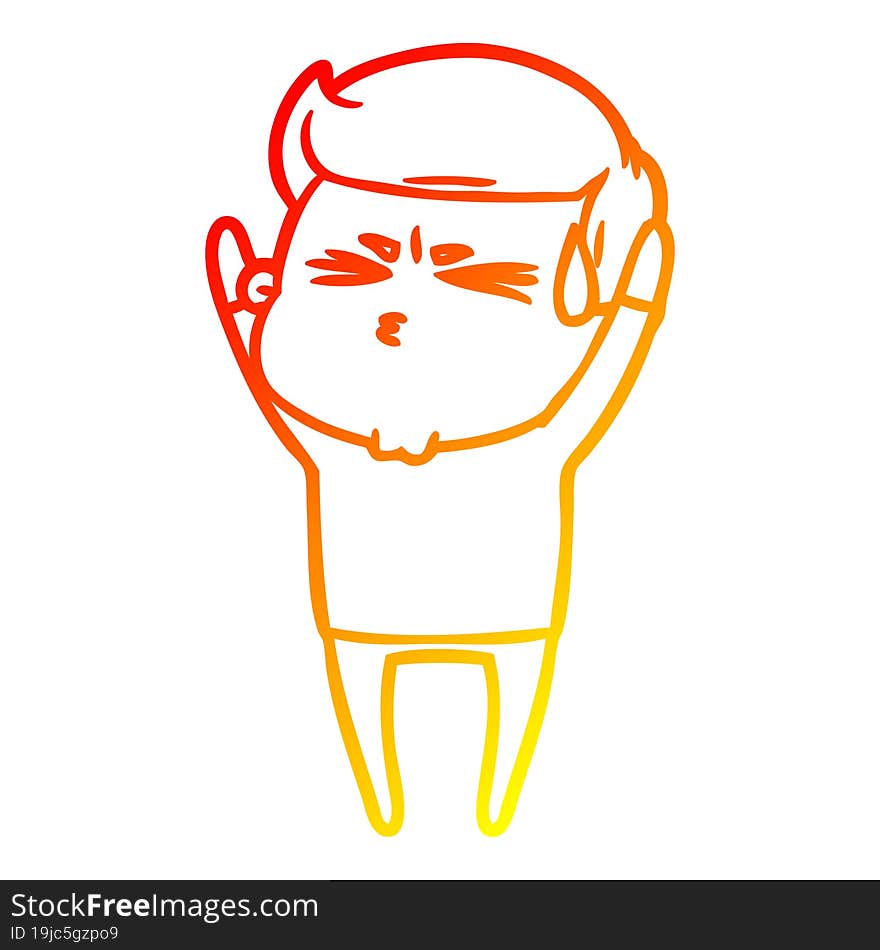 Warm Gradient Line Drawing Cartoon Man Sweating