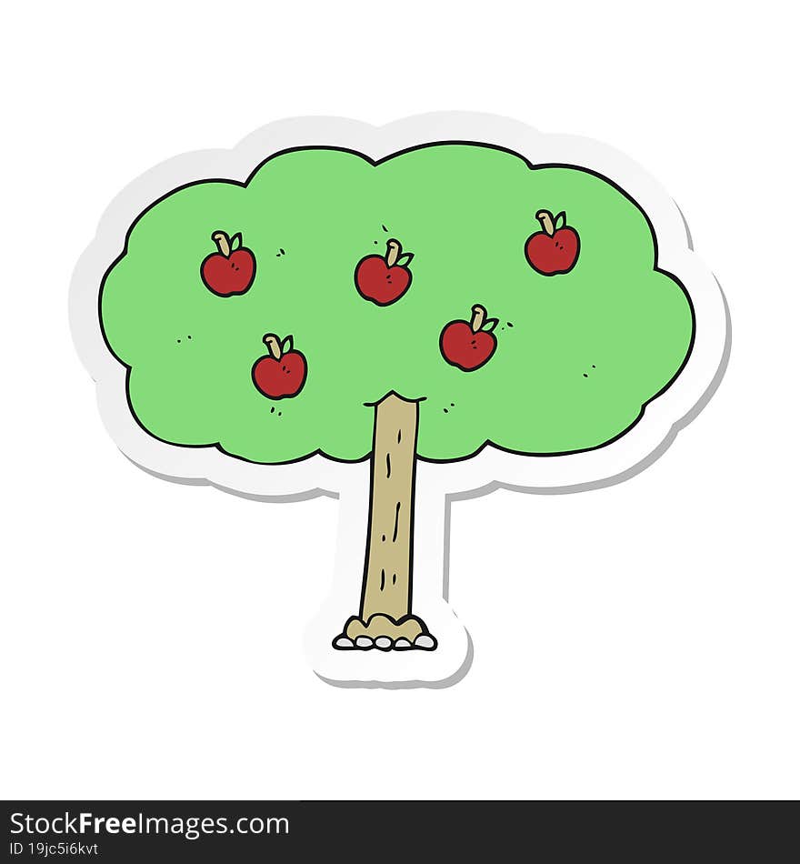 Sticker Of A Cartoon Apple Tree