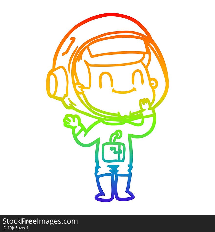 rainbow gradient line drawing happy cartoon astronaut man